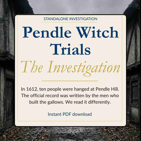 Book cover of 'Pendle Witch Trials: The Investigation' with a dark, possibly historical setting.
