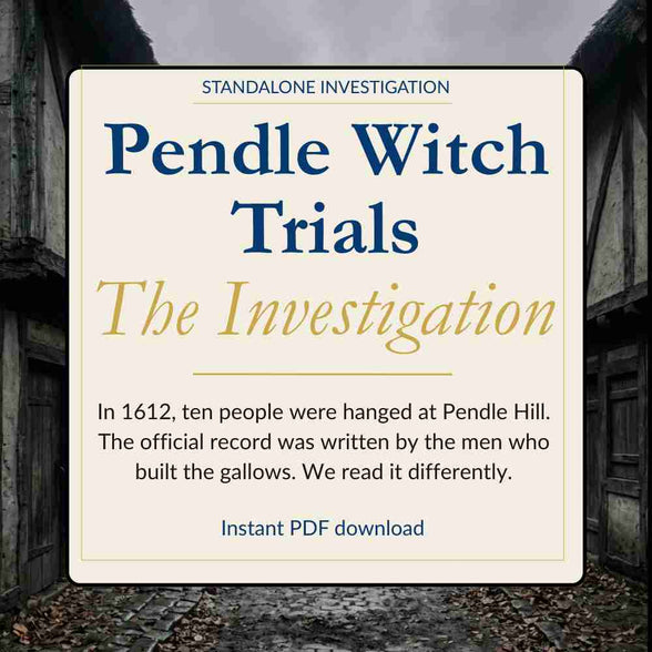 Book cover of 'Pendle Witch Trials: The Investigation' with a dark, possibly historical setting.