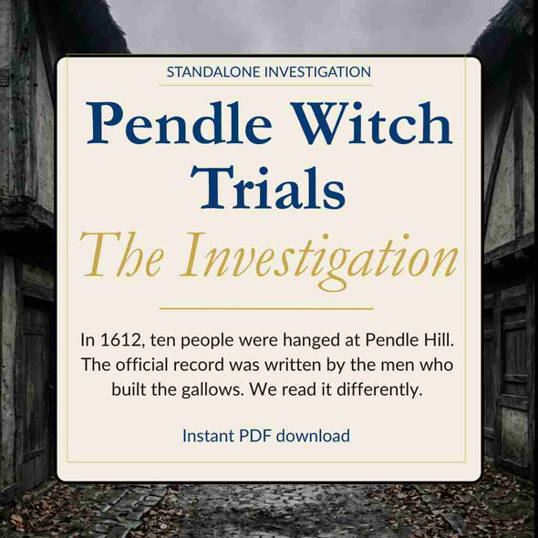 Book cover of 'Pendle Witch Trials: The Investigation' with a dark, possibly historical setting.