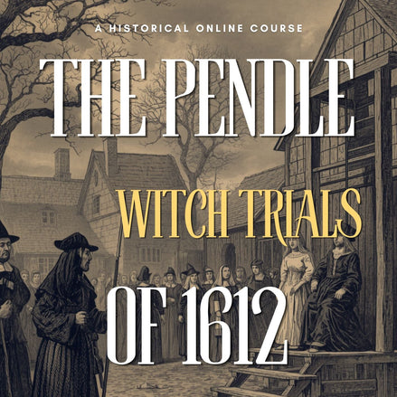 Course cover of 'The Pendle Witch Trials of 1612' with historical scene and text.