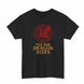 A black short-sleeve crewneck t-shirt featuring a red circular dragon graphic and the text 'THE RED DRAGON RISES' printed on the front, displayed against a plain white background.