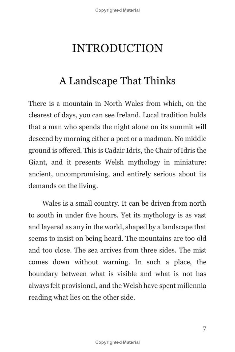 A single printed page with the heading 'INTRODUCTION' and the subheading 'A Landscape That Thinks,' followed by several paragraphs of black text on a white page. Small 'Copyrighted Material' text appears at the top and bottom, and the page number 7 is shown at the bottom right.