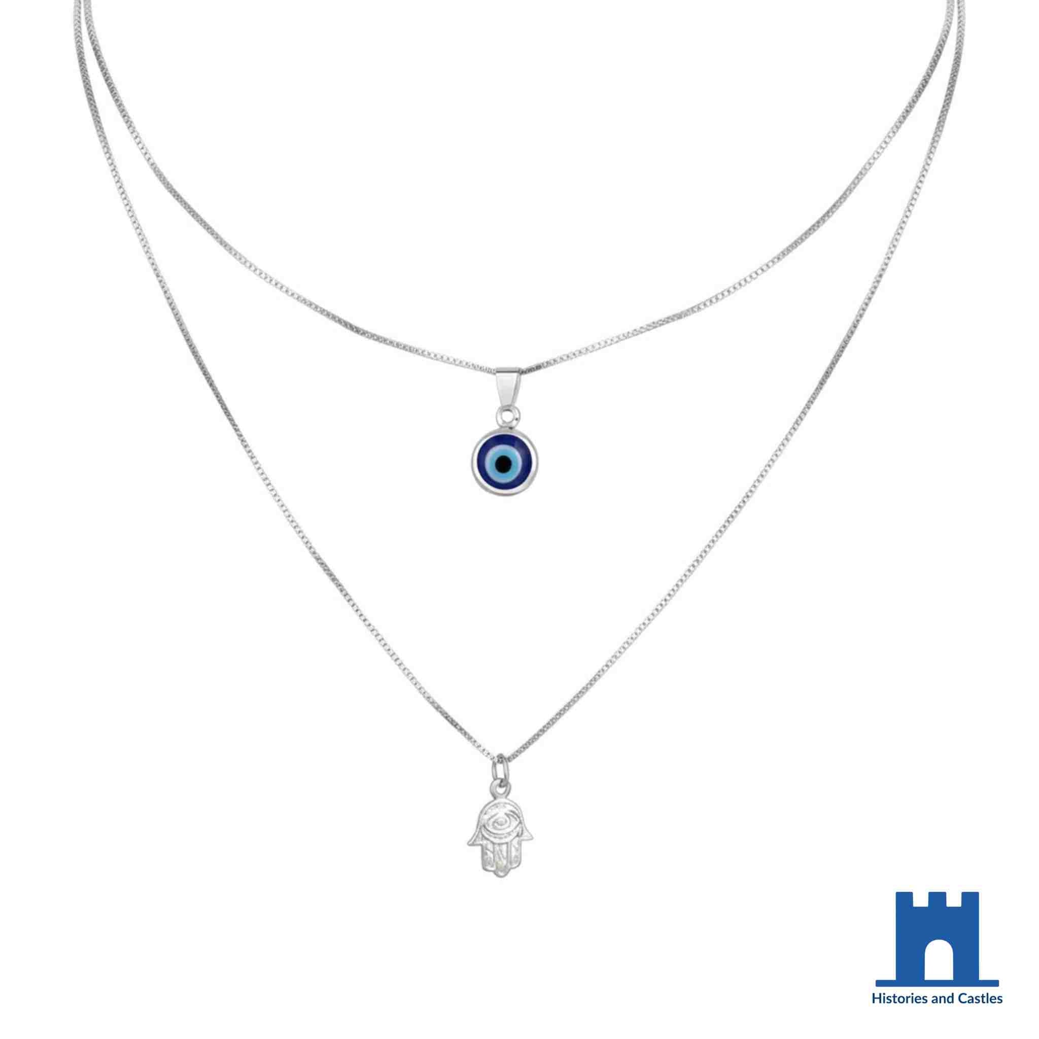 Turkish Evil Eye Hamsa Necklace | Double Layer Lucky Charm Jewellery Jewellery