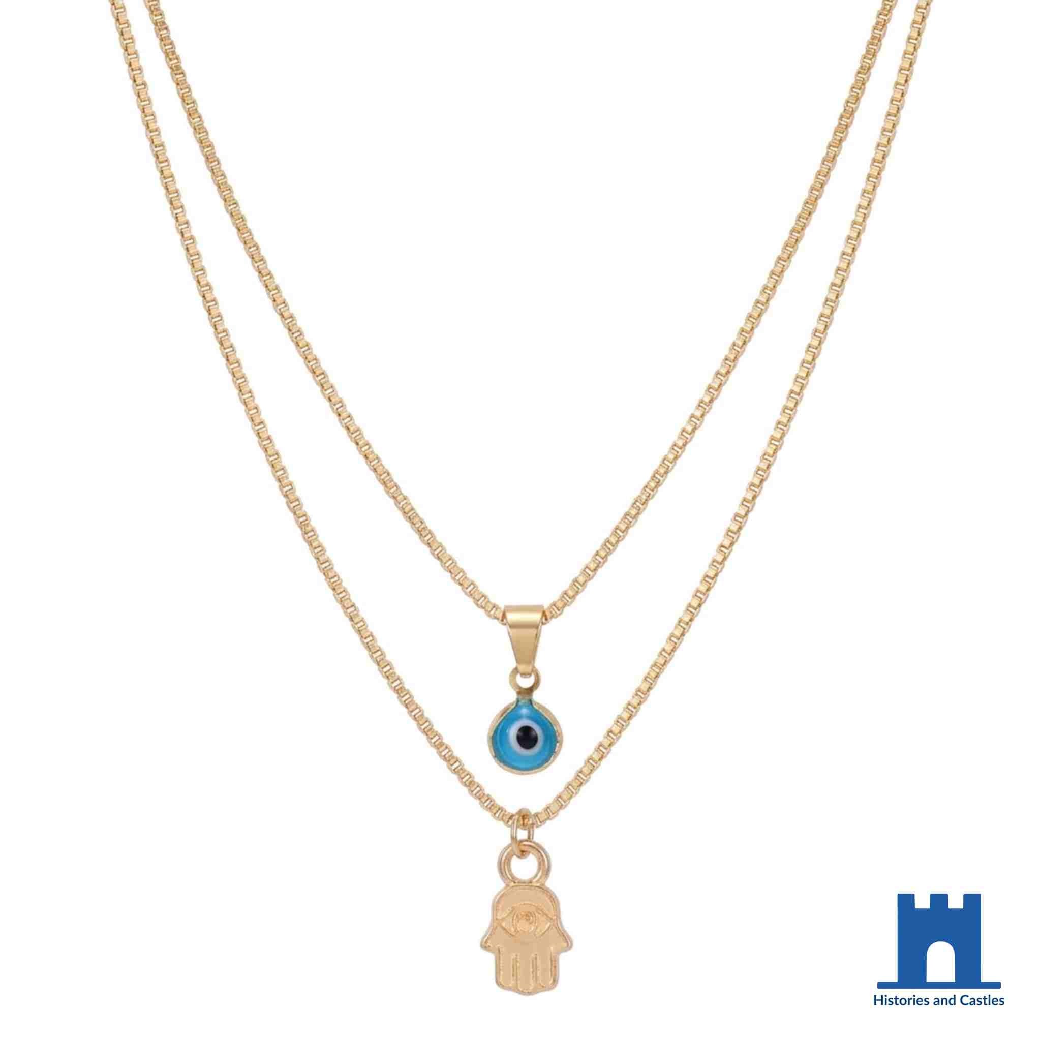 Turkish Evil Eye Hamsa Necklace | Double Layer Lucky Charm Jewellery Jewellery