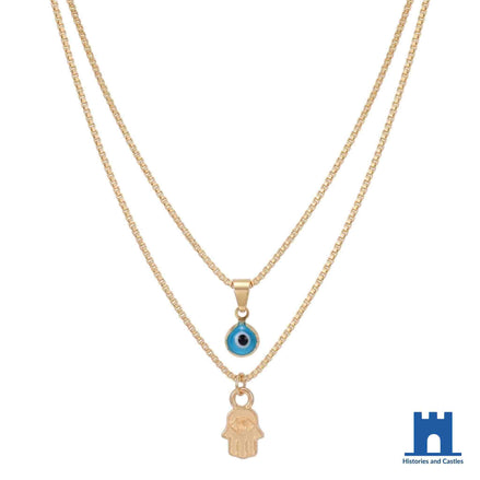 Turkish Evil Eye Hamsa Necklace | Double Layer Lucky Charm Jewellery Jewellery