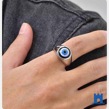 Stainless Steel Evil Eye Signet Ring | Protective Nazar Ring Jewellery