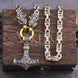 Decorative hammer and chain on a wooden block