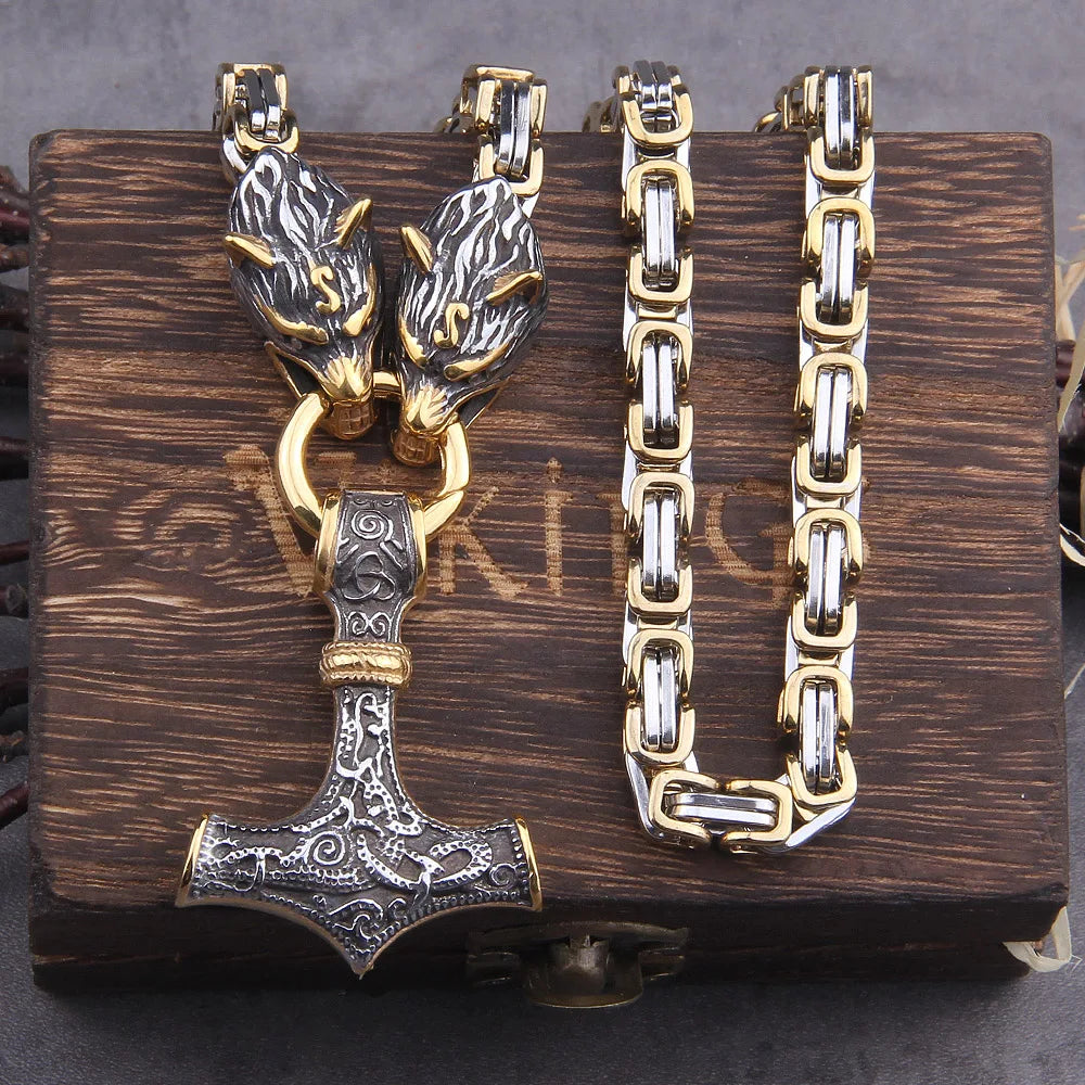 Decorative hammer and chain on a wooden block
