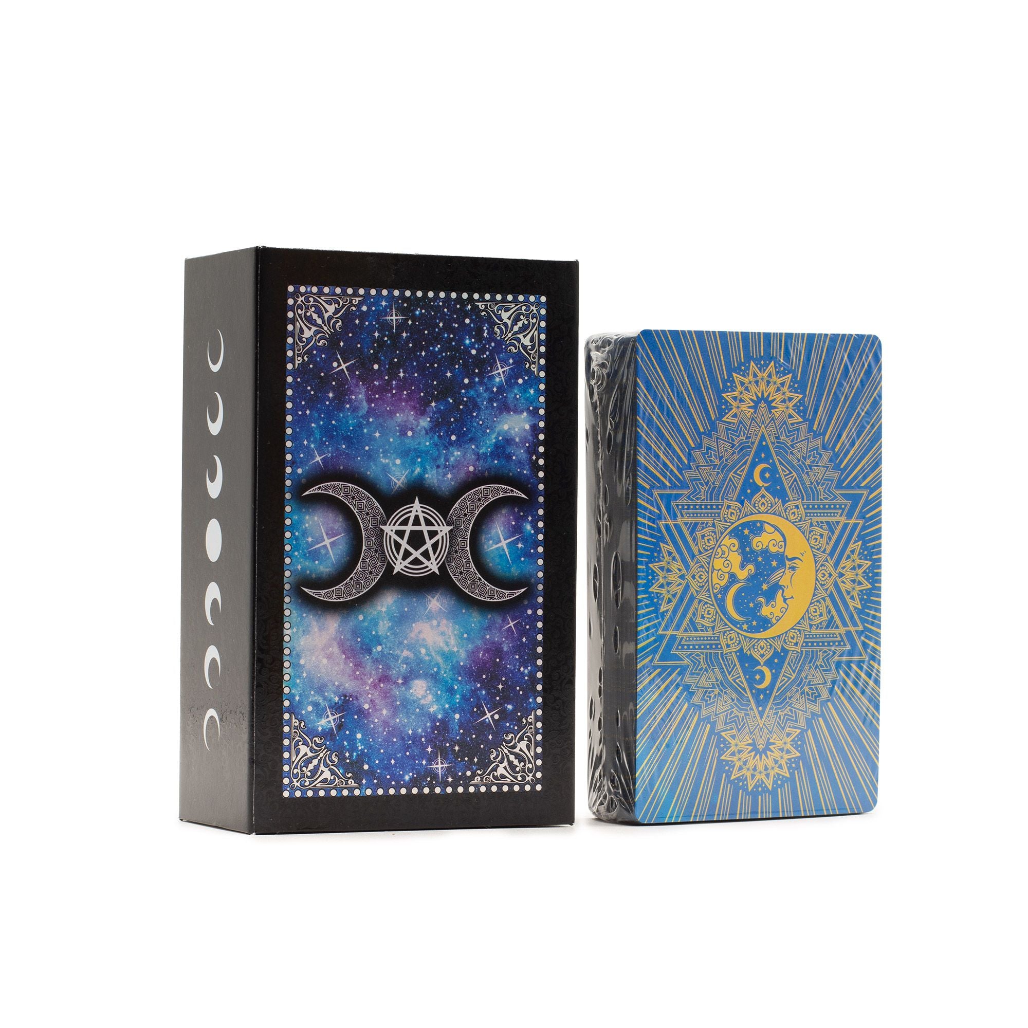 Moon Face Tarot Deck – Blue Foil Card Set with Guidebook & Gift Box Tarot Cards