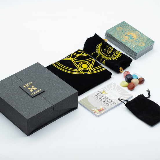 Gold & Turquoise Foil Tarot Card Set with Guidebook & Luxury Gift Box Tarot Cards & Reading Cloths