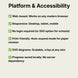 A digital document outlining the platform's accessibility features, titled 'Platform & Accessibility' with a checkmark list detailing web-based compatibility, responsiveness, login requirements, print-friendly design, scalable SVG diagrams, and local progress saving. The Haverford College logo is visible at the top.