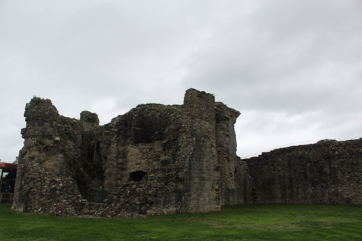 Broken stump of a ruined tower on the curtain wall of Denbigh Castle, October 2026