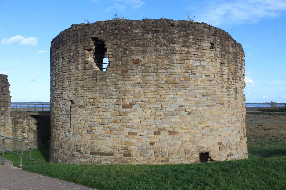Close view of the stone walls of the great tower at Flint Castle, October 2026