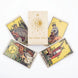 Set of fortune telling tarot cards with decorative designs on a white background