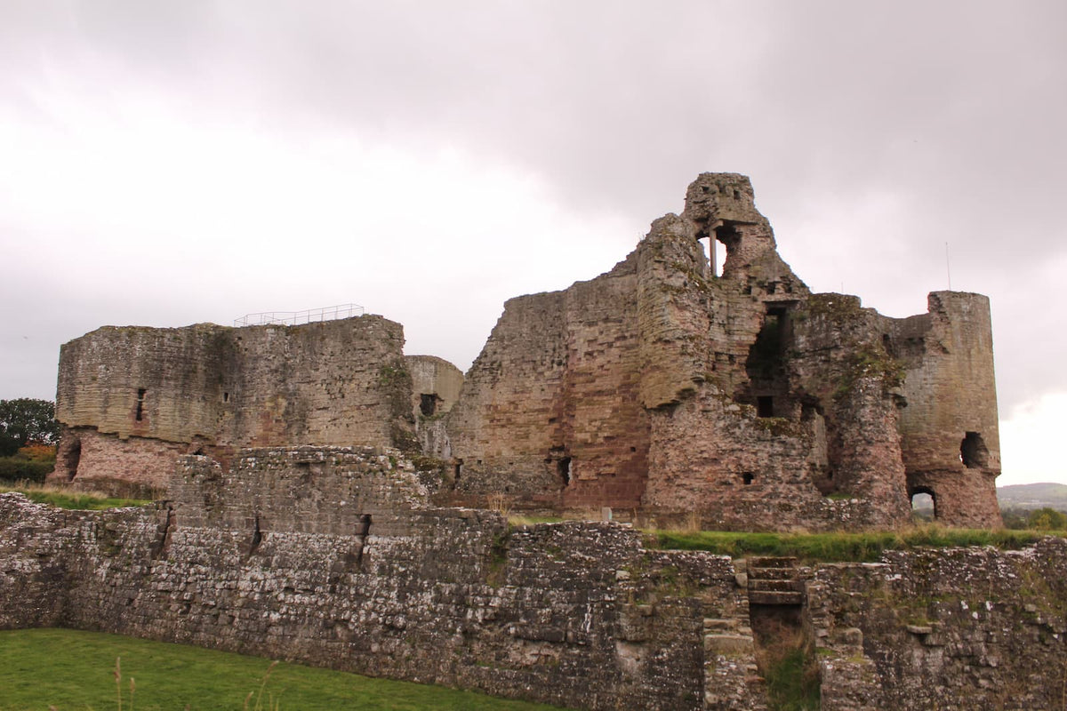 Inner ward towers of Rhuddlan Castle behind the lower outer ward wall