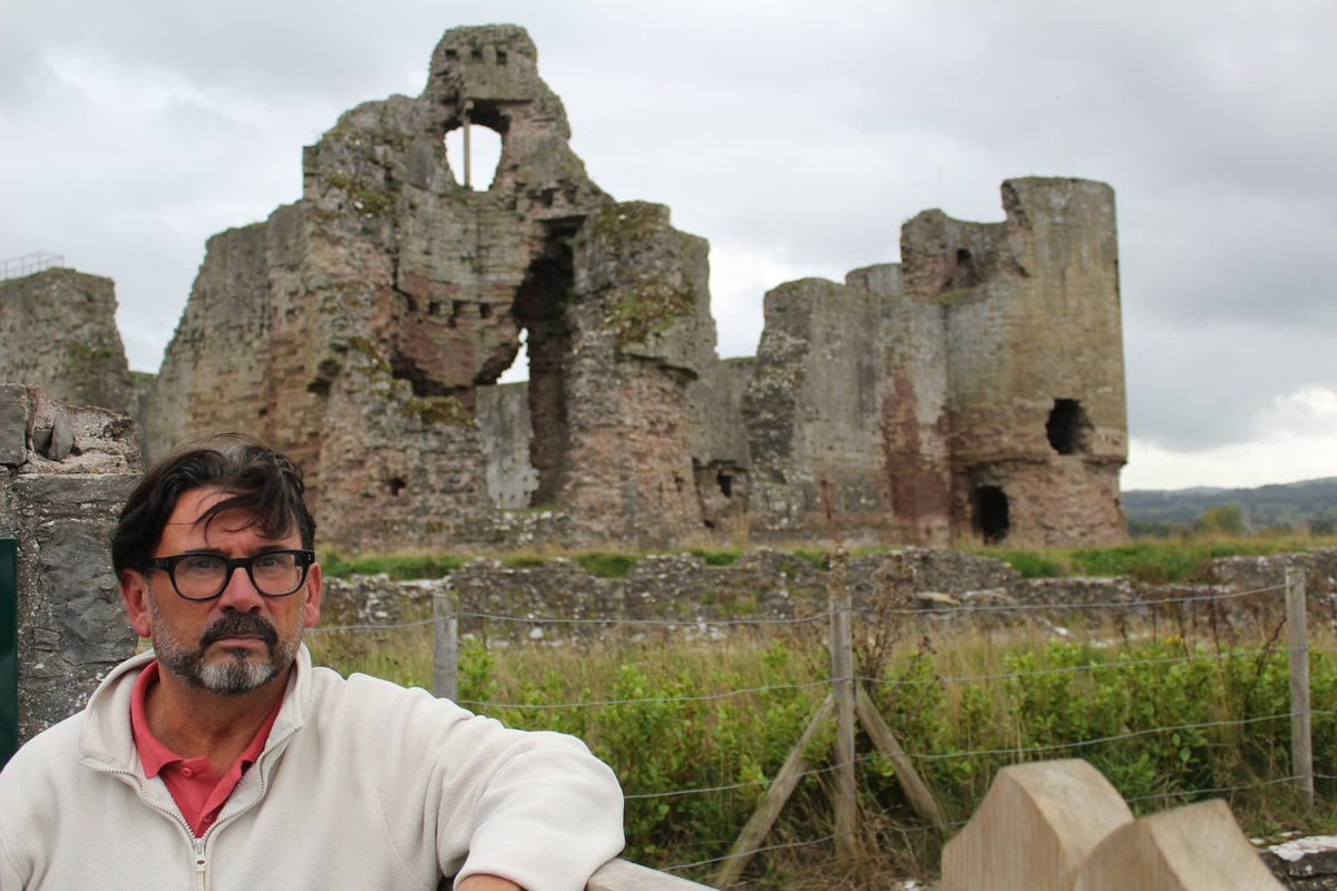 Simon A. Williams, history communicator and storyteller, at the ruined gatehouse of Rhuddlan Castle