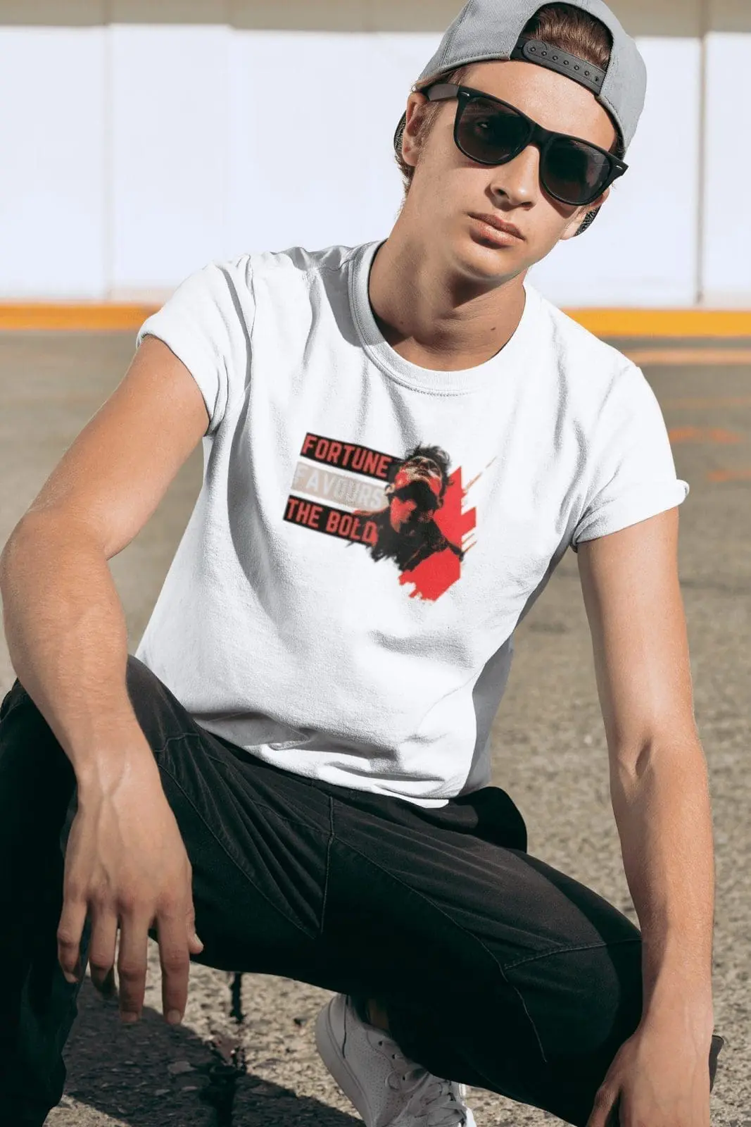 The phrase “Fortune favours the bold” on a t-shirt