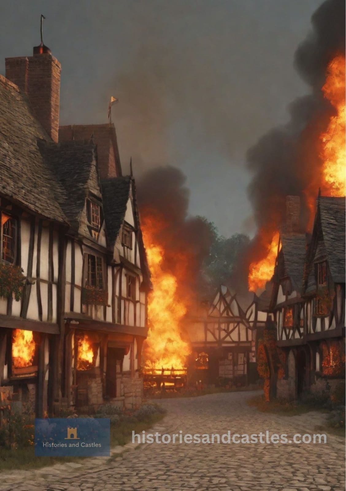 medieval houses on fire