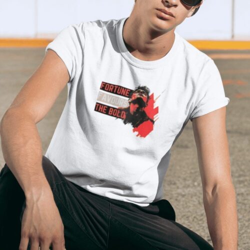 The phrase “Fortune favours the bold” on a t-shirt