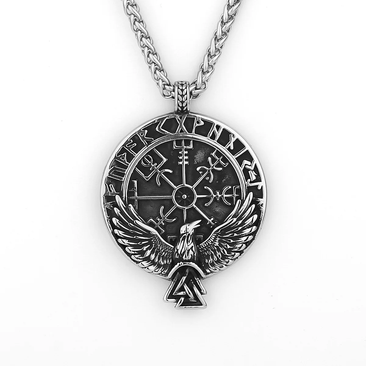 Viking Rune Crow Pendant Chain Necklace