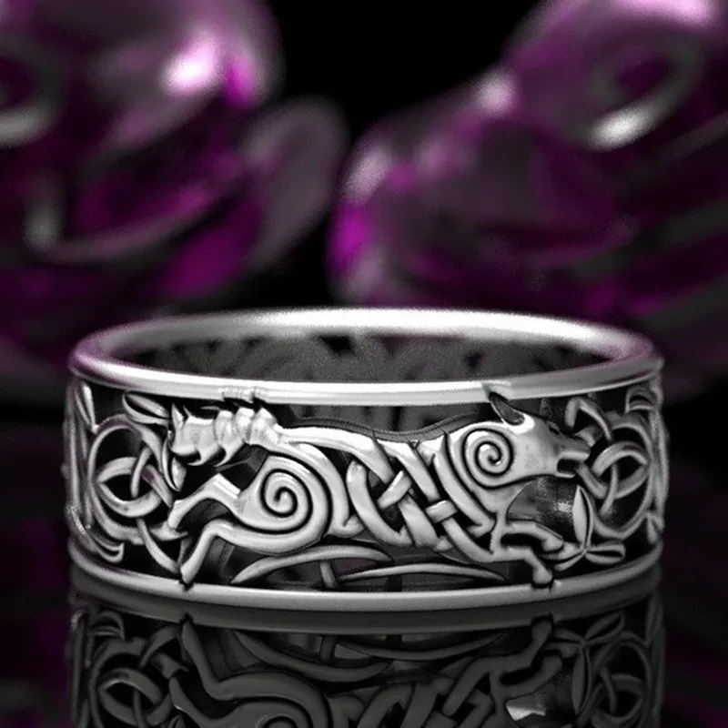 Viking Wolf Knot Ring | Norse Knotwork Wolf Jewellery