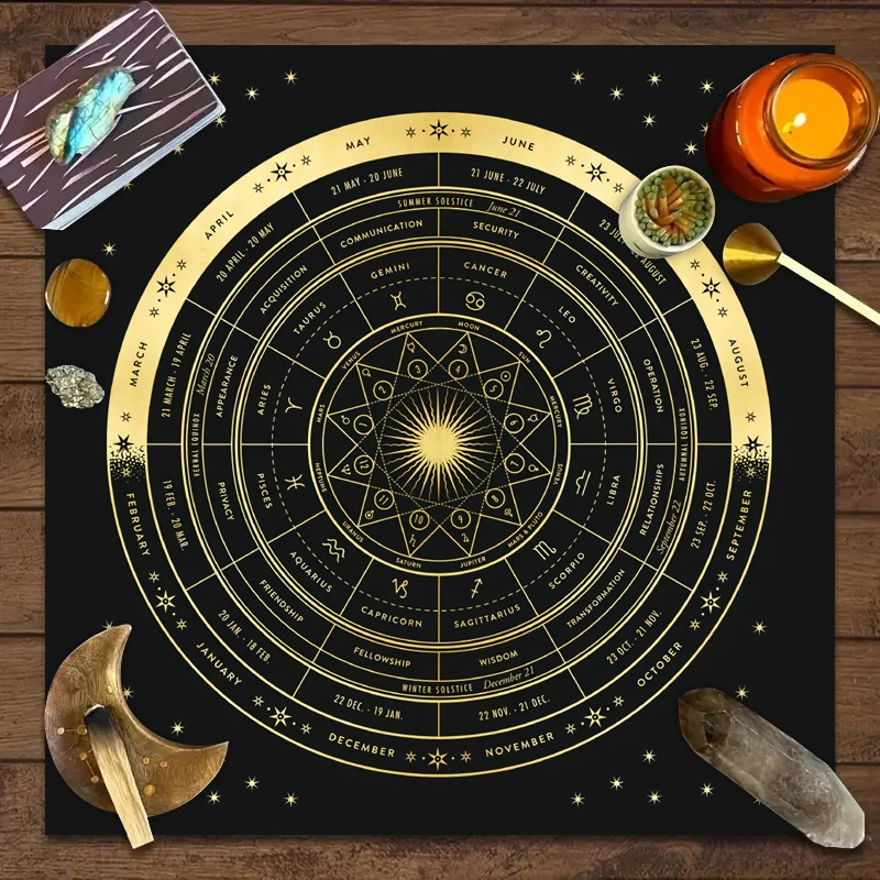12 Zodiac Astrology Altar Cloth – Tarot Card Mat for Readings