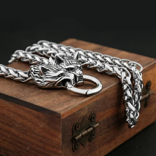 Viking Wolf Head Chain Choker Necklace – Norse Warrior Jewellery