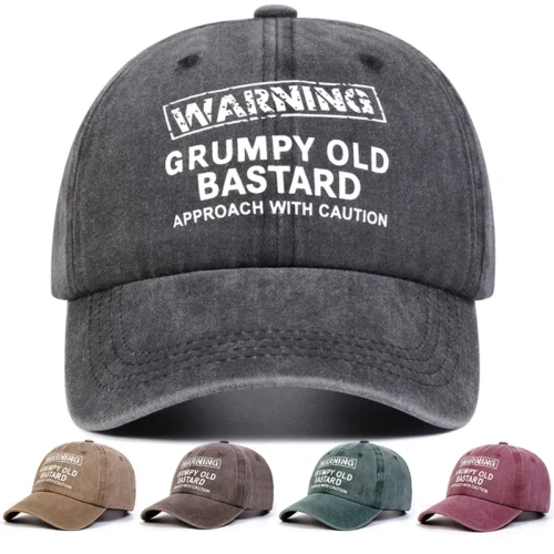 Grumpy Old Bastard Print Wash Baseball Cap