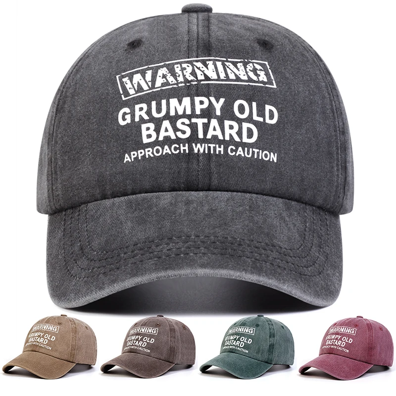 Grumpy Old Bastard Print Wash Baseball Cap