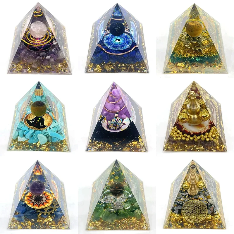Orgonite Pyramid Ornament – Healing Crystals, Copper & Resin