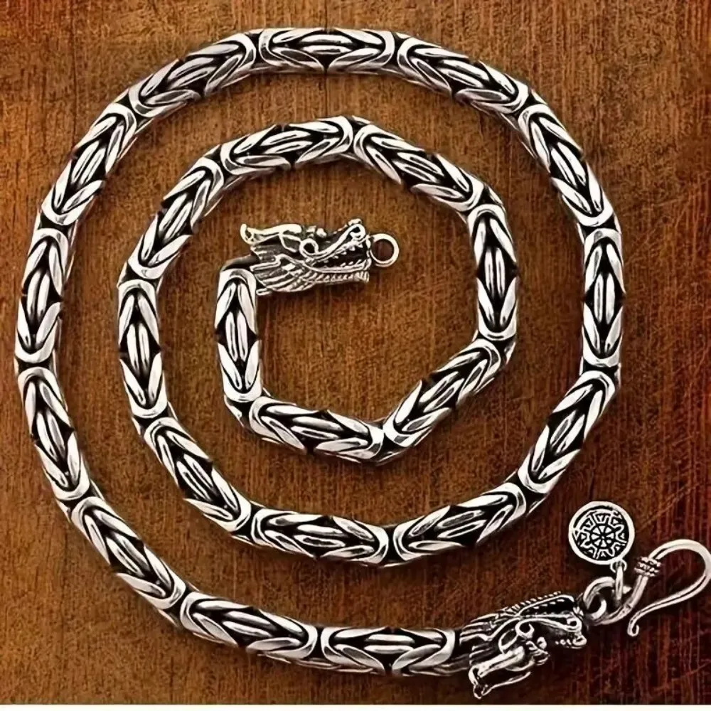 Viking Dragon Head Chain Necklace – Norse Weave