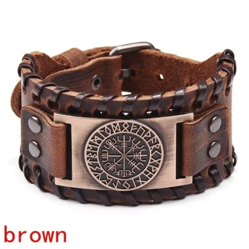 Leather Viking Compass Bracelet – Norse Vegvísir Jewellery