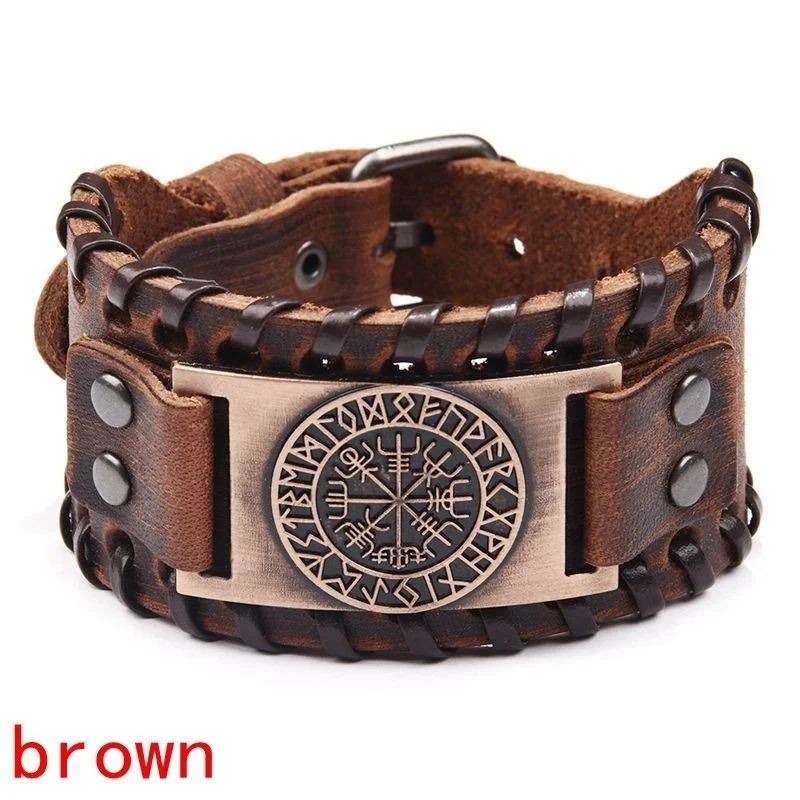 Leather Viking Compass Bracelet – Norse Vegvísir Jewellery