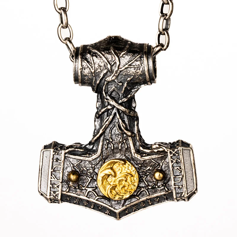 The Ocean Powers Mjolnir 925 Silver Pendant is a Viking Thor’s Hammer necklace for men, featuring rune-inspired designs and a gold circular accent, combining authentic artistry with modern fashion jewellery.